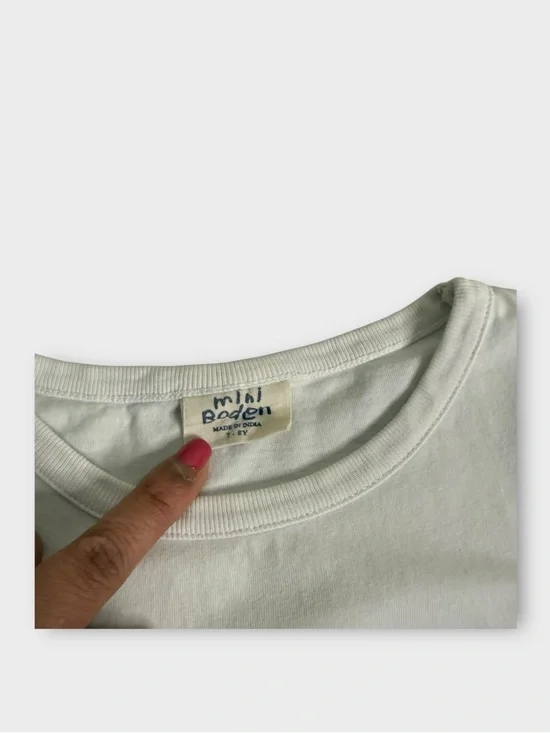 Mini Boden Vintage Flamingo Raw Hem Applique White Shirt - Picture 3 of 4